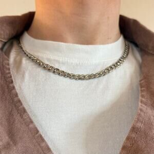 Y2K 2000s Vintage Silver Cuban Chain Necklace Unisex Retro Jewelry New